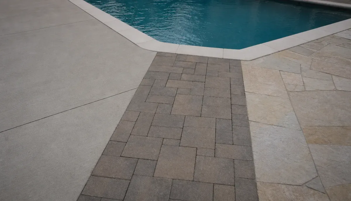 Concrete, paver and stone pool decks compared
