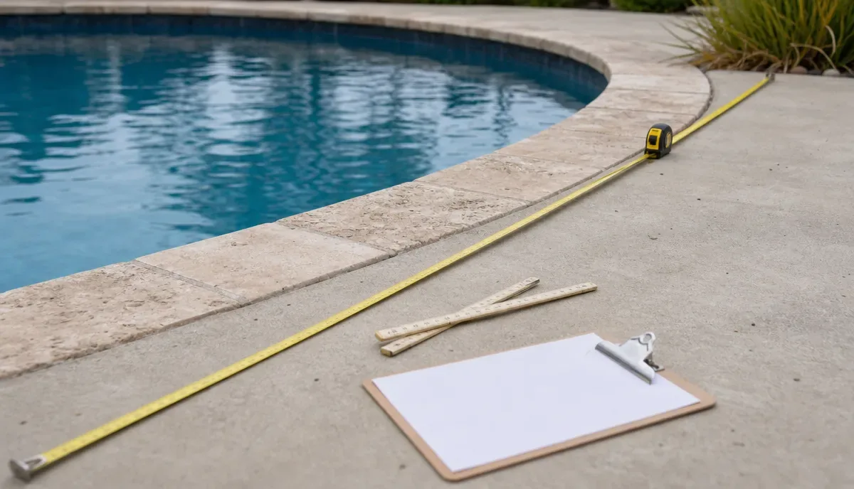 A site measure being taken for a made-to-order pool cover