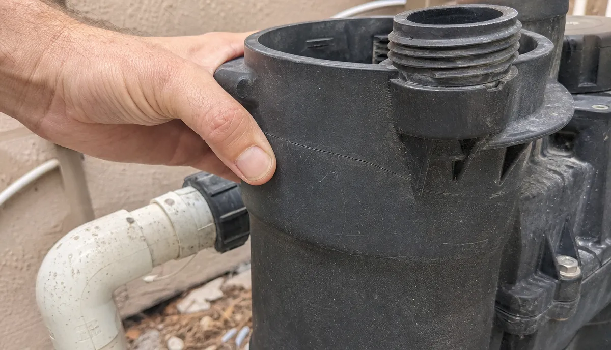 A hairline crack in a pool pump volute