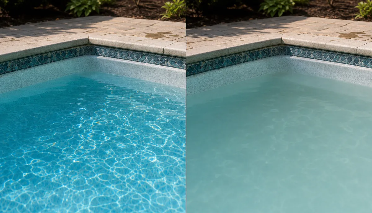 Clear pool water and dull pool water compared