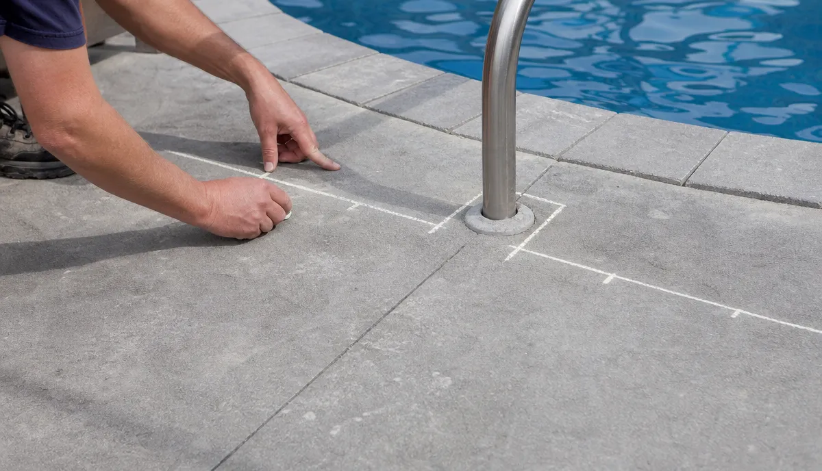 The anchor layout marked out around a pool