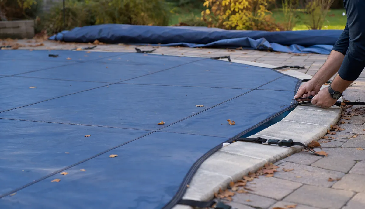 A safety cover part-way through being fitted at a closing