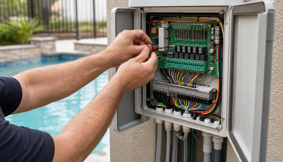 The inside of a pool automation panel