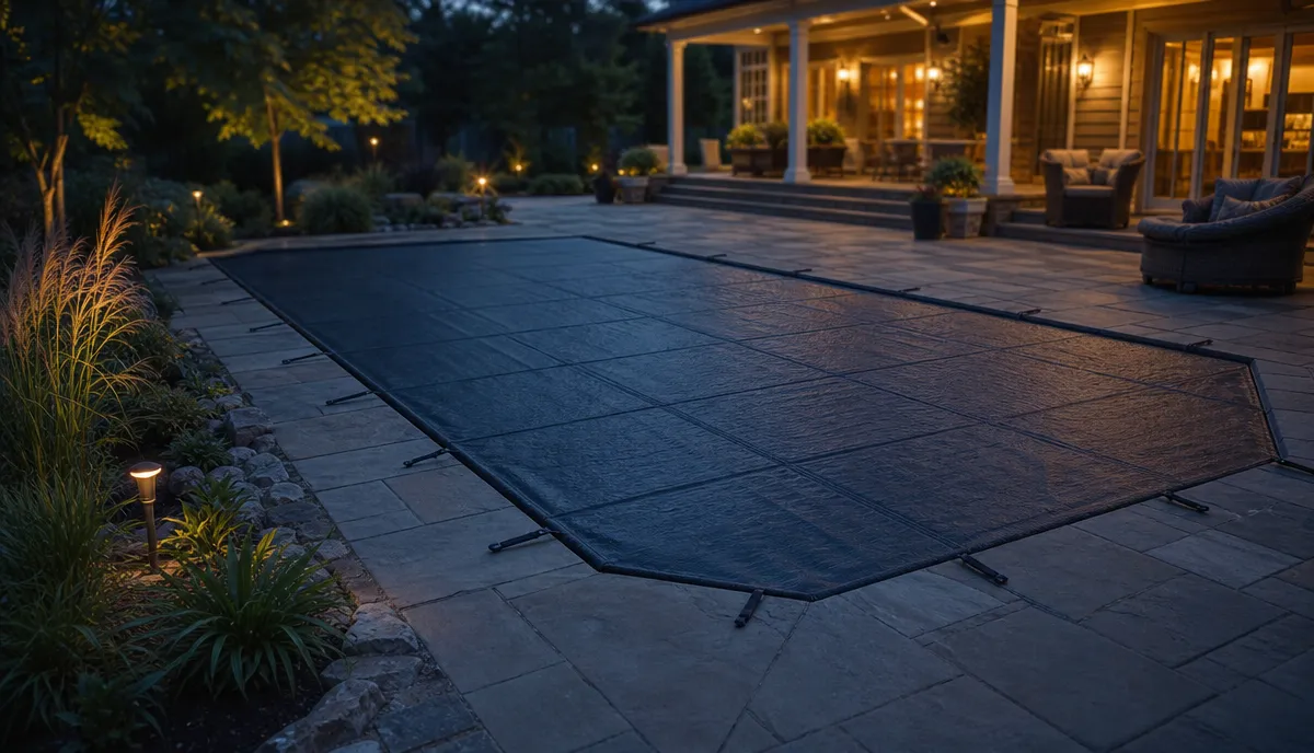 A covered pool holding its heat overnight