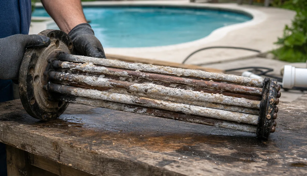 A heat exchanger tube bundle furred with calcium scale