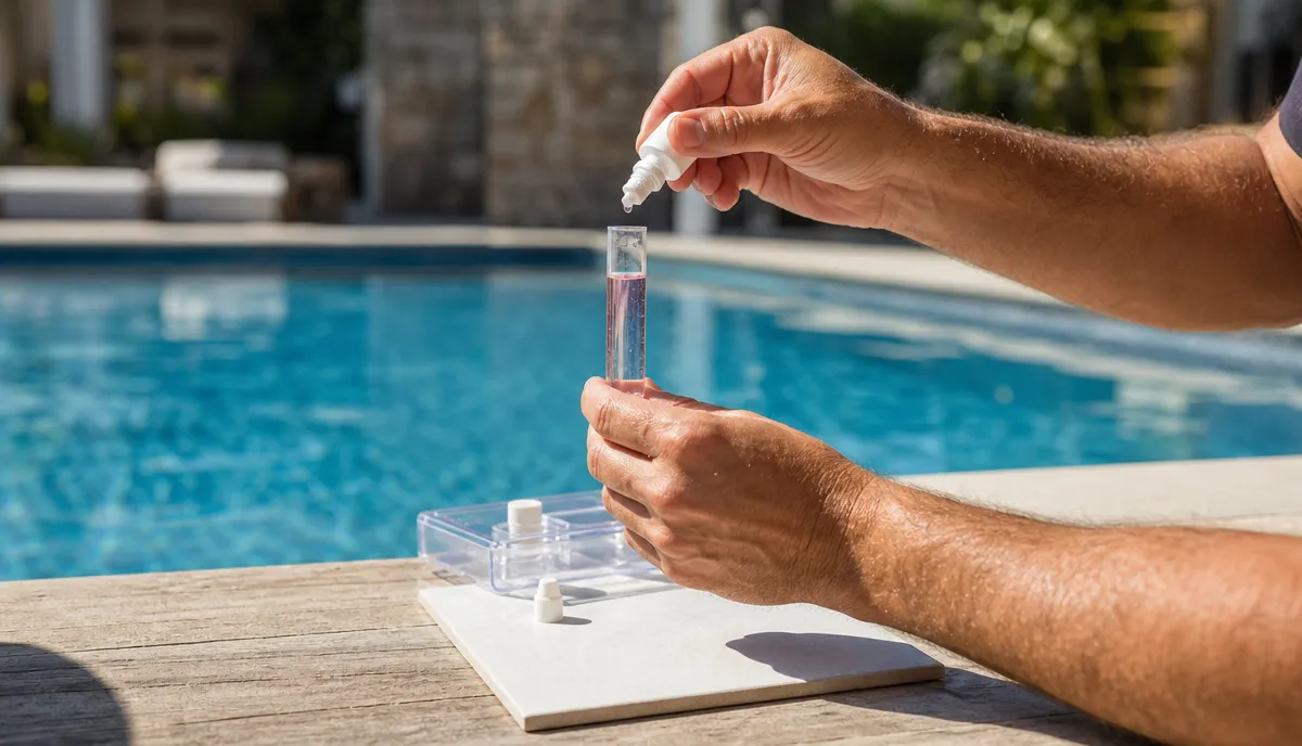 A drop-based titration test on a pool water sample