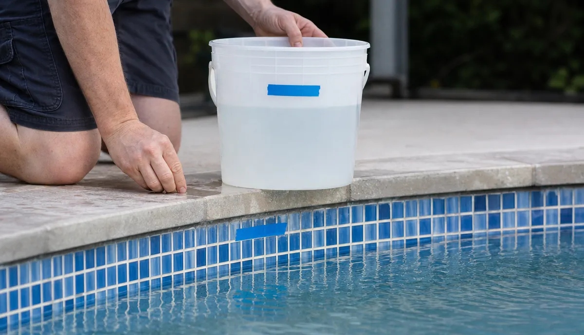 A bucket test set up on a pool step