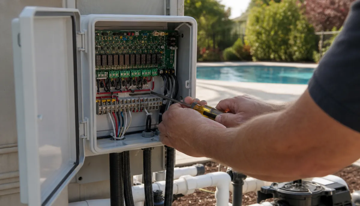 The inside of a pool automation panel