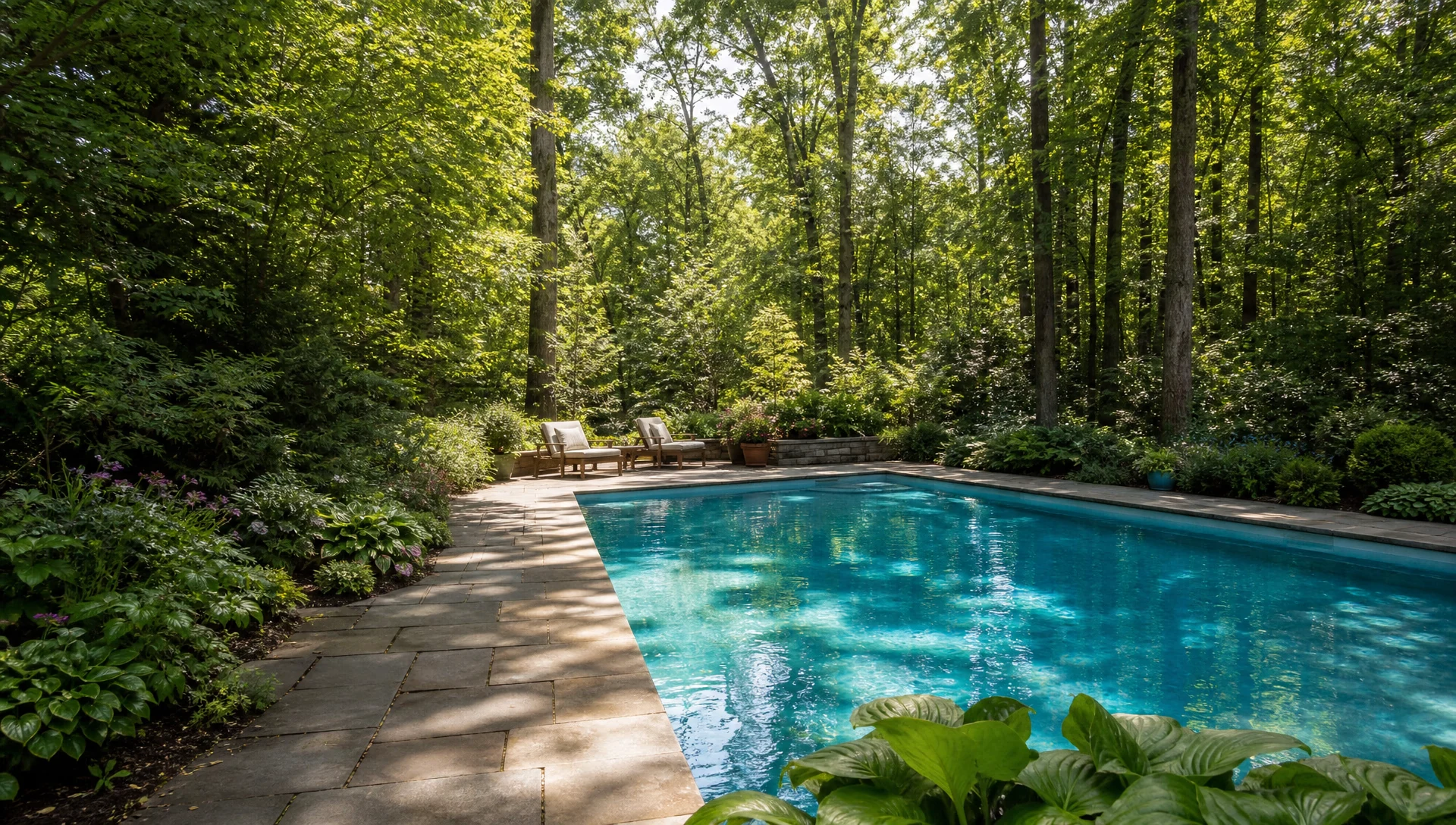 An in-ground pool in a Northeast Ohio garden