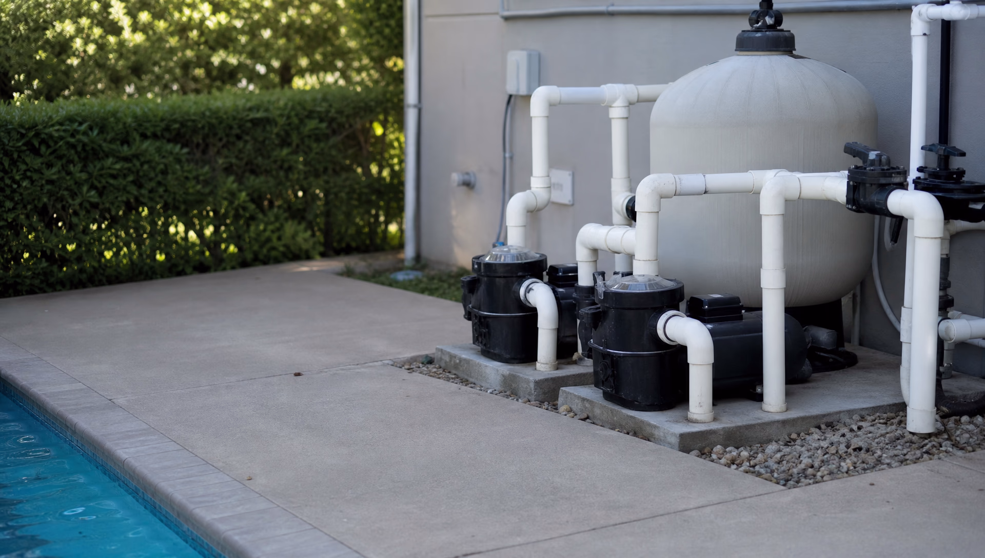 The plant serving a shared pool, two pumps and a large filter