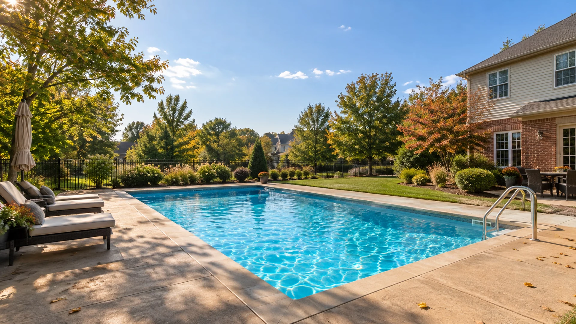 An in-ground pool in a Northeast Ohio garden
