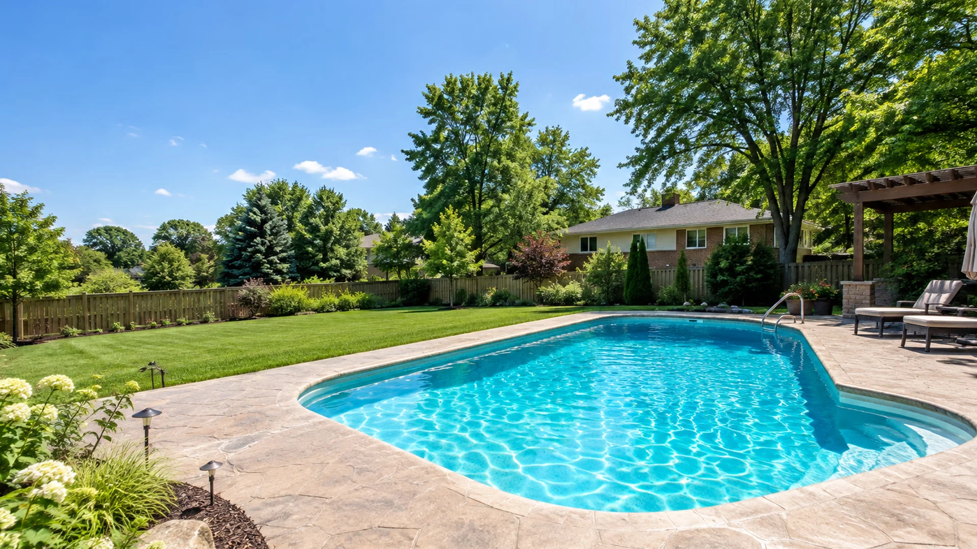 An in-ground pool in a Northeast Ohio garden
