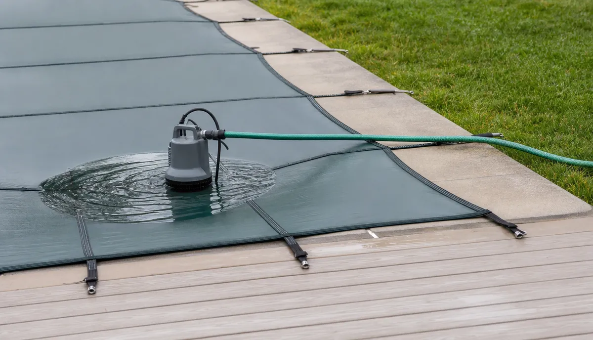 A cover pump clearing water from a solid cover