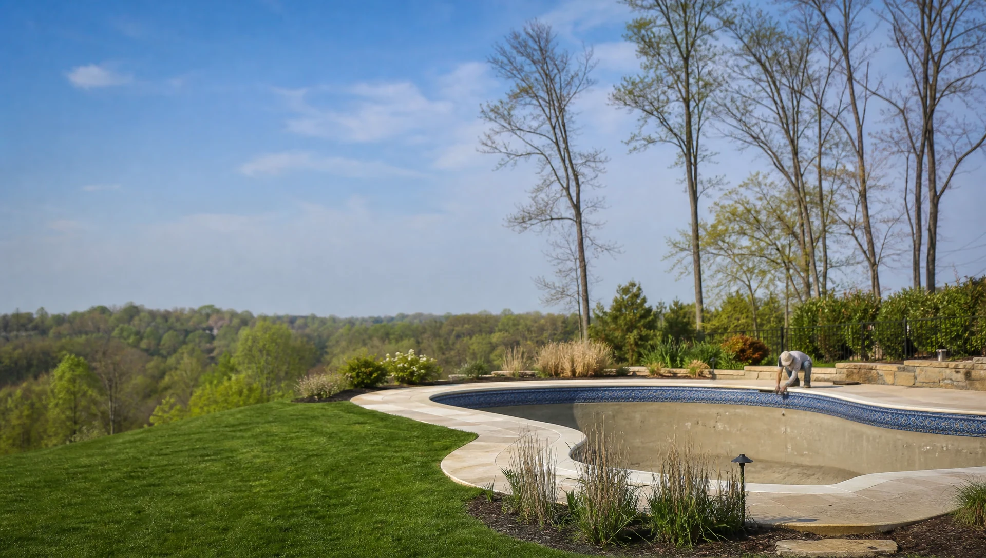 An in-ground pool in a Northeast Ohio garden