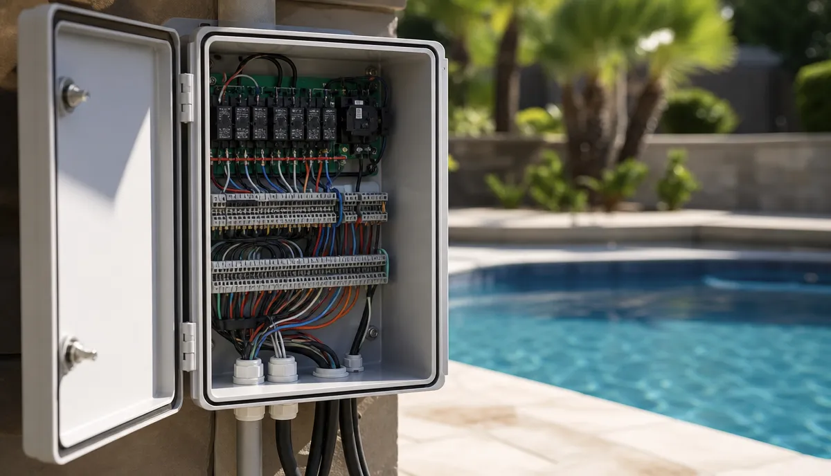 The inside of a pool automation panel