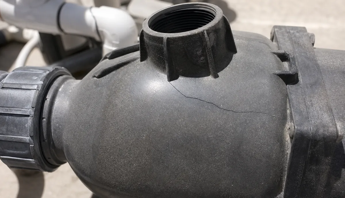 A hairline crack in a pool pump volute
