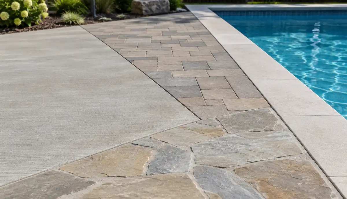 Concrete, paver and stone pool decks compared