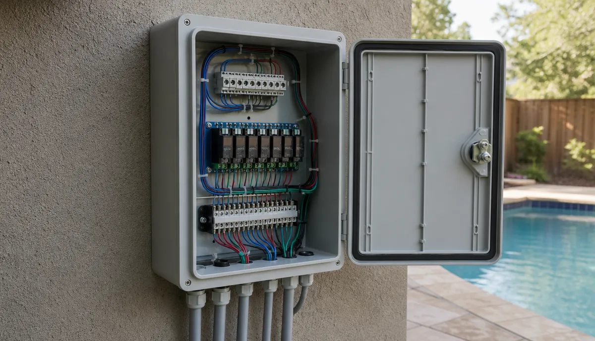 The inside of a pool automation panel