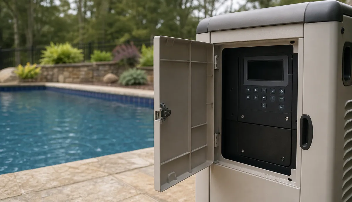 A pool heater control panel showing a fault