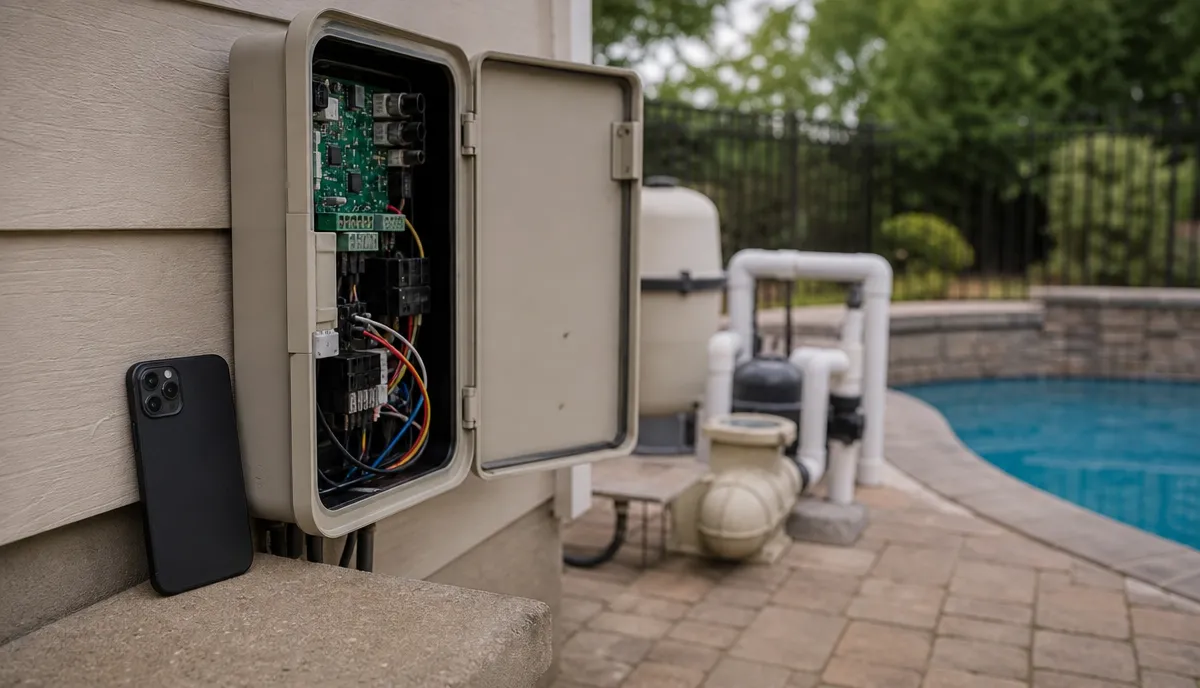 A phone used at the pool equipment pad