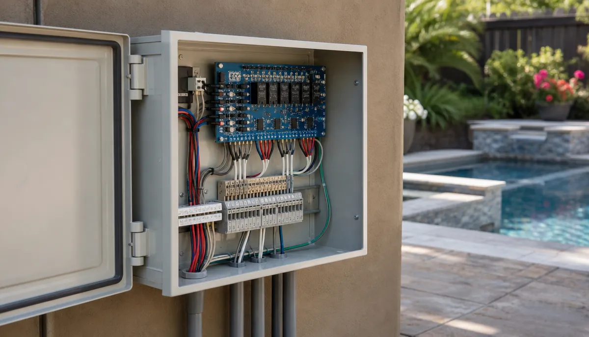 The inside of a pool automation panel