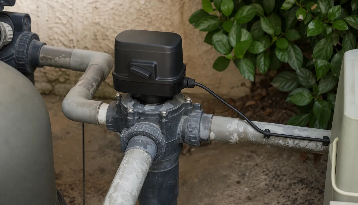 A valve actuator newly fitted to an existing pool valve