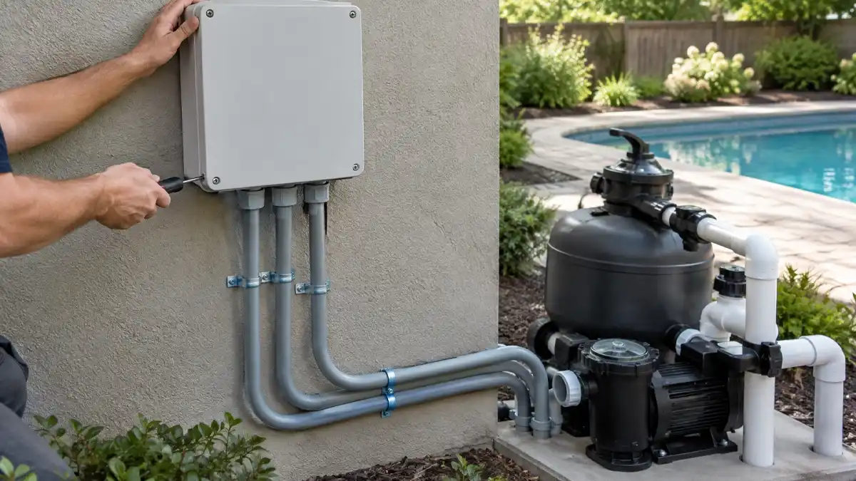 A newly installed pool automation panel
