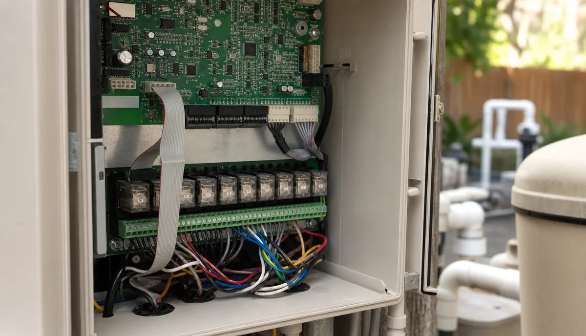 The relay board inside a pool controller