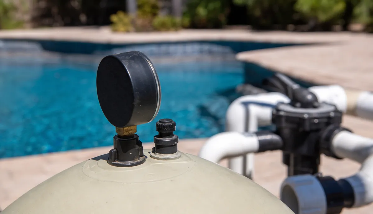The pressure gauge on a pool filter