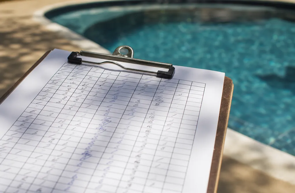 A pool service sheet filled in by hand