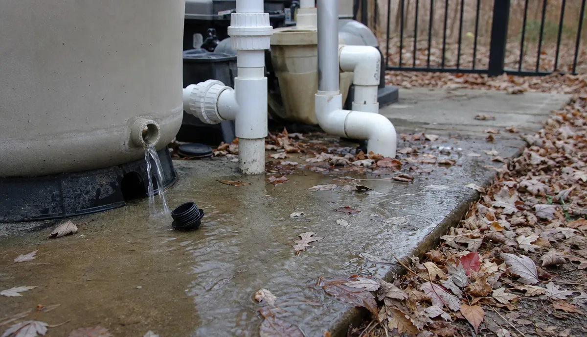 Pool equipment being winterised at a closing