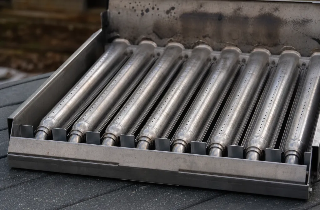 The burner tray of a gas pool heater