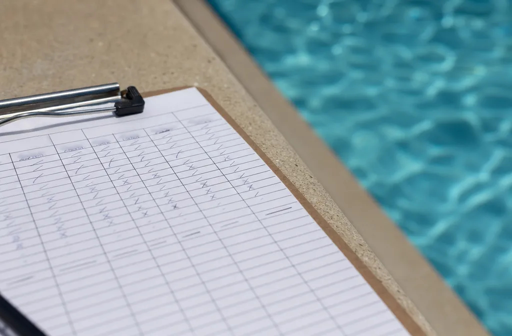 A pool service sheet filled in by hand