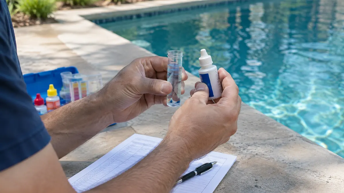 Pool water being tested at the poolside