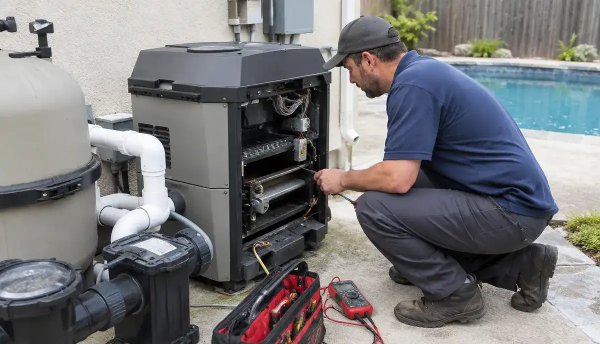 Diagnostic work at a pool heater