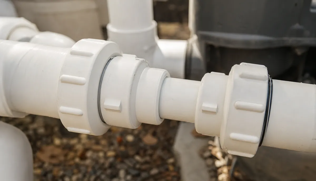 Pool plumbing stepping down in diameter at a fitting