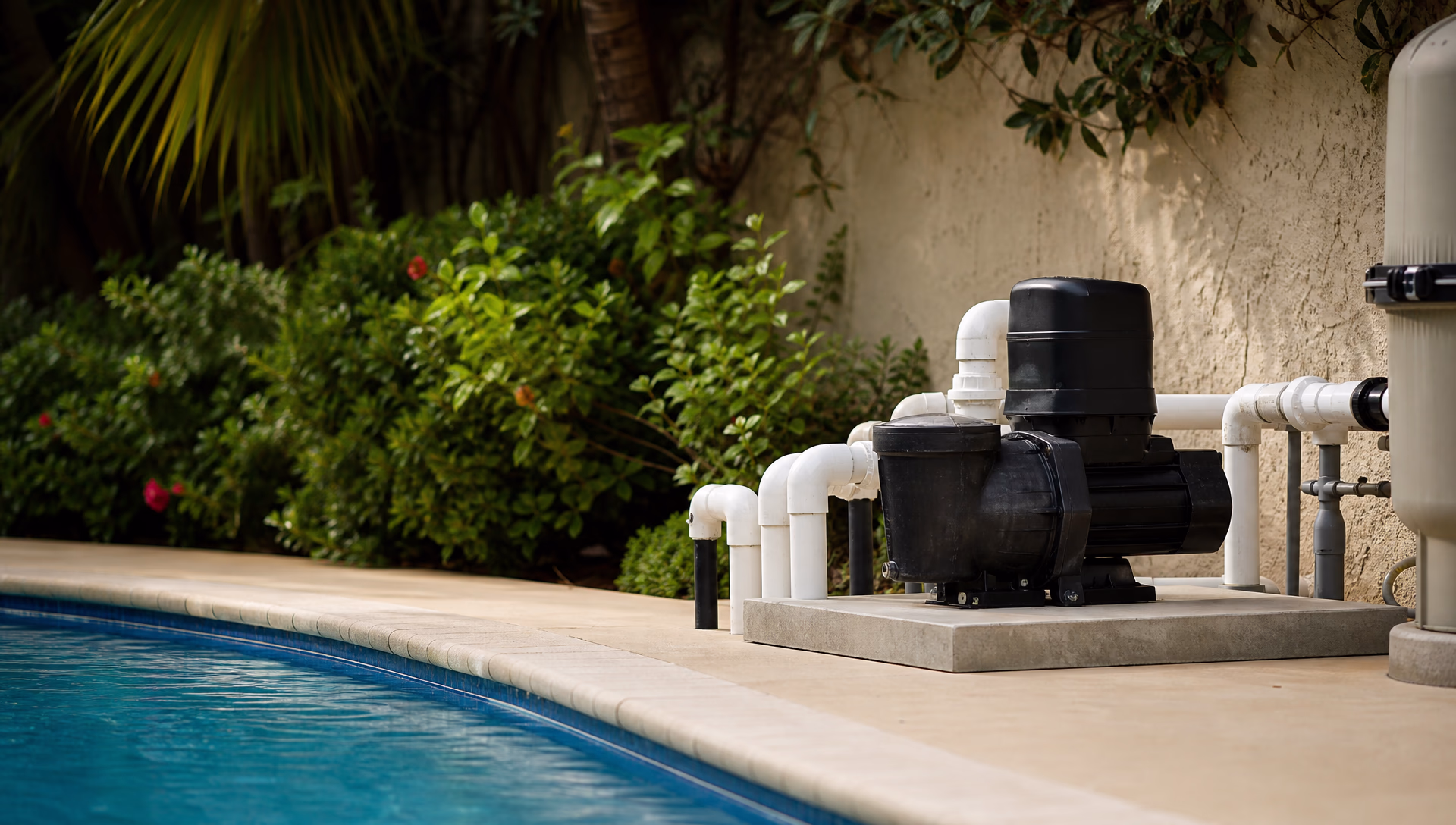 A variable-speed pool pump on an equipment pad
